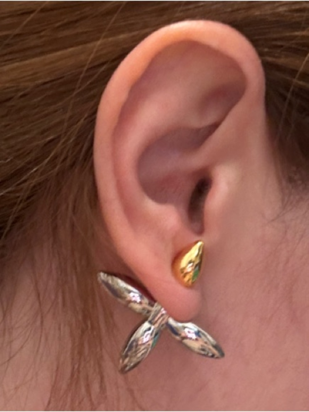 Gold and Silver Mixed Metal Floral Stud Earrings - Women Jewelry